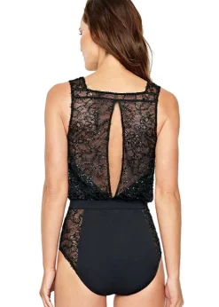 Gottex Couture Lace Onyx V Neck Blouson Swimsuit