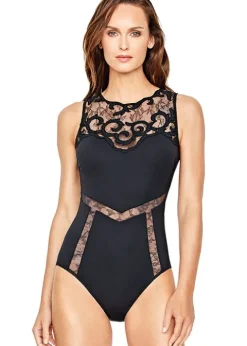 Gottex Couture Sea Romance Embroidered High Neck Swimsuit