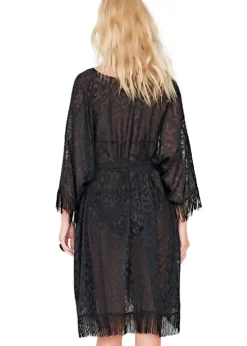 Gottex Jewel Box Black Diamond Open Kimono With Belt
