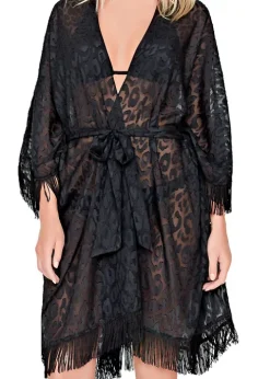 Gottex Jewel Box Black Diamond Open Kimono With Belt