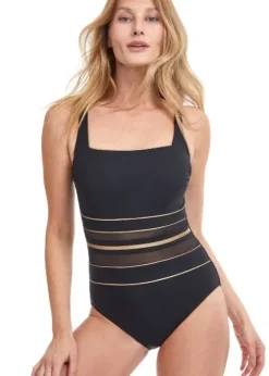 Gottex Onyx Square Neck Striped Swimsuit