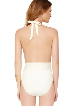 Gottex Pearl Goddess Deep Plunge Halter Swimsuit