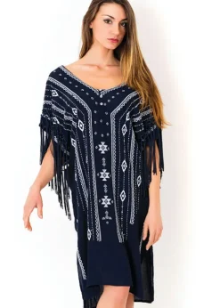 Iconique Caspian Navy Embroidered Kaftan