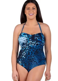 Seaspray Mauritius Blue Leopard Gathered Bandeau Swimsuit