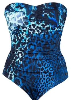 Seaspray Mauritius Blue Leopard Gathered Bandeau Swimsuit
